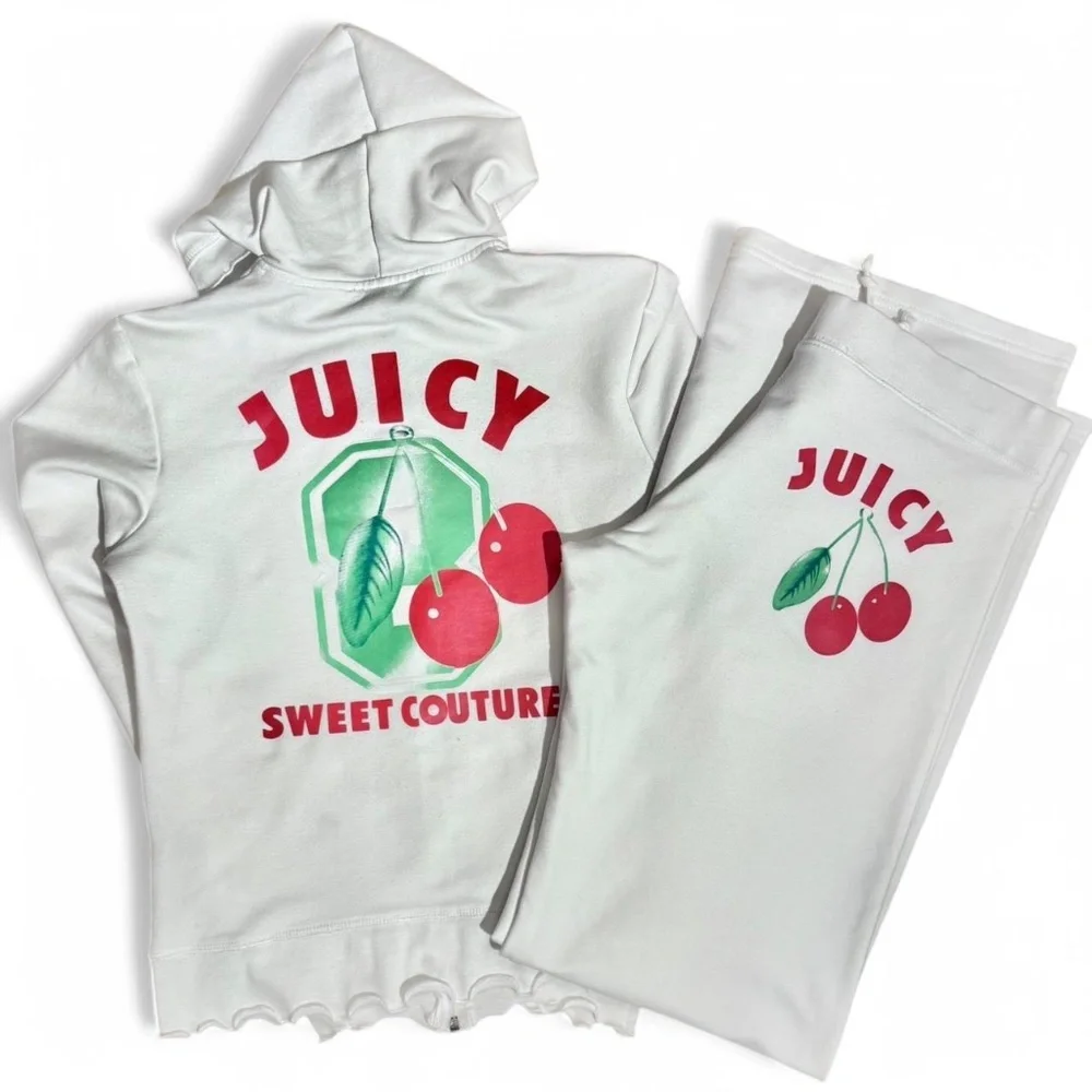 ๐VINTAGE JUICY COUTURE JUICY SWEET COUTURE CHERRY PRINT WHITE TRACKSUIT - Picture 1 of 5